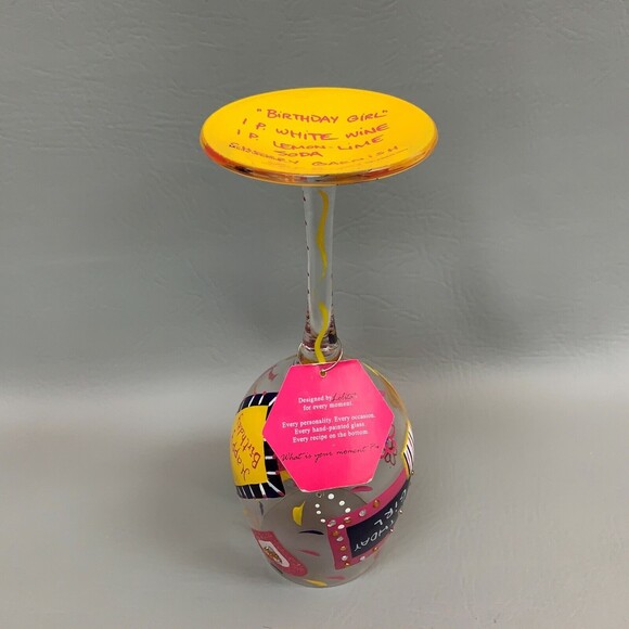 Lolita Wine Glass Love My Wine "Birthday Girl" w/ Recipe on Bottom 8 7/8" high - Picture 6 of 9